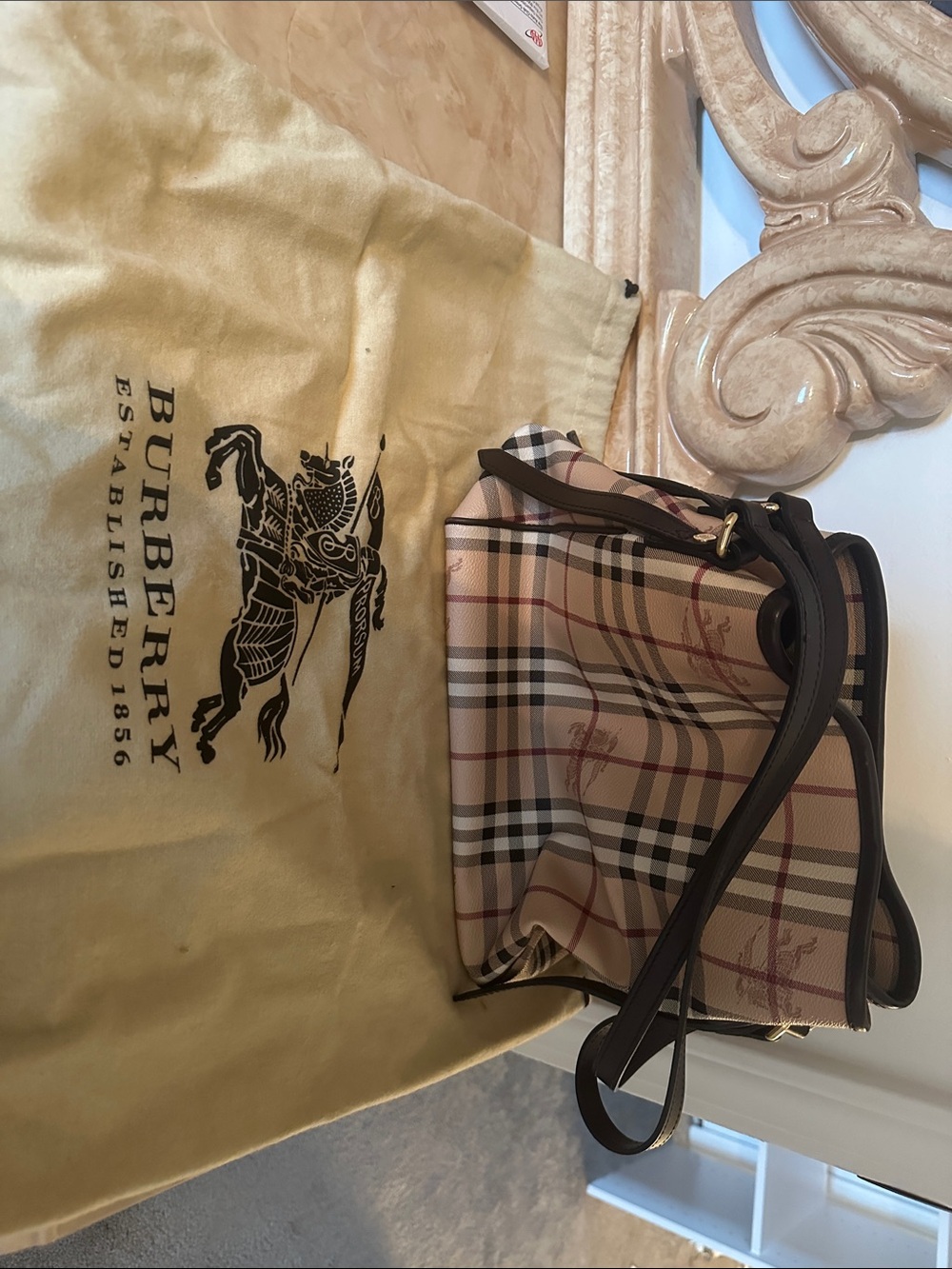 Burberry Beige Vintage Check Shoulder Bag with Dark Brown Trim